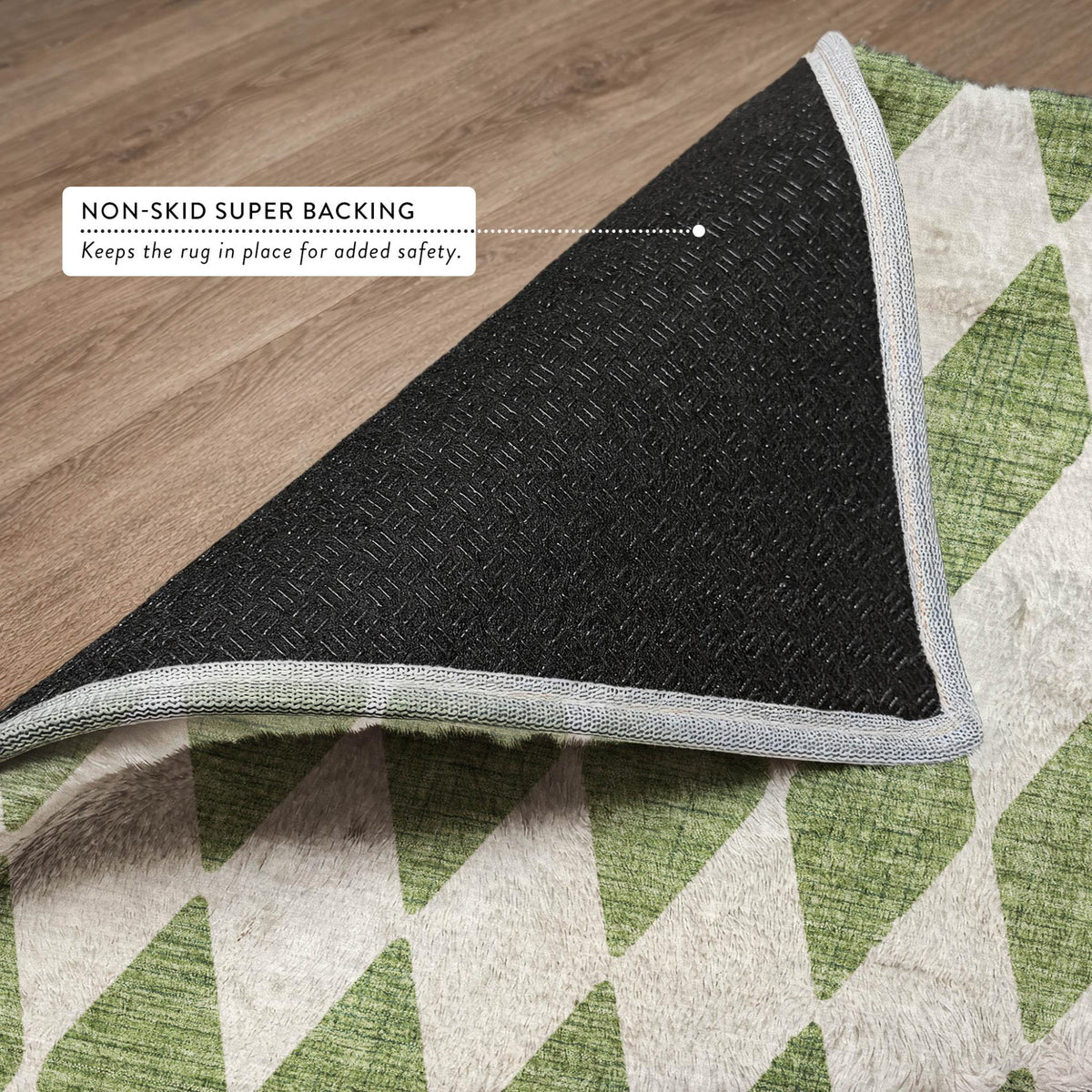 5' X 8' Green And Ivory Geometric Shag Washable Area Rug With UV Protection - HomeRoots - Flyclothing LLC