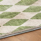 5' X 8' Green And Ivory Geometric Shag Washable Area Rug With UV Protection - HomeRoots - Flyclothing LLC