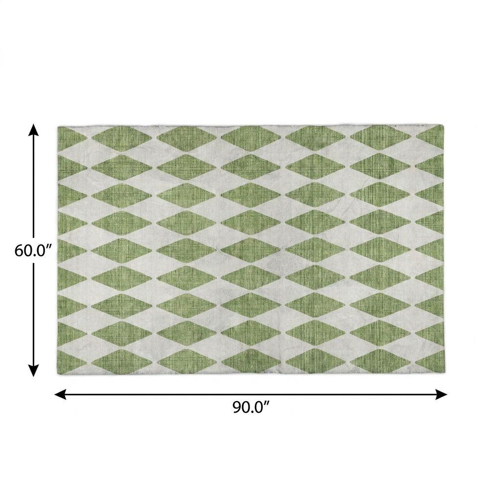 5' X 8' Green And Ivory Geometric Shag Washable Area Rug With UV Protection - HomeRoots - Flyclothing LLC