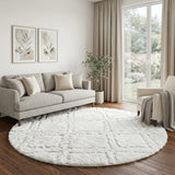 8' Green And Ivory Geometric Shag Washable Round Rug With UV Protection - HomeRoots - Flyclothing LLC