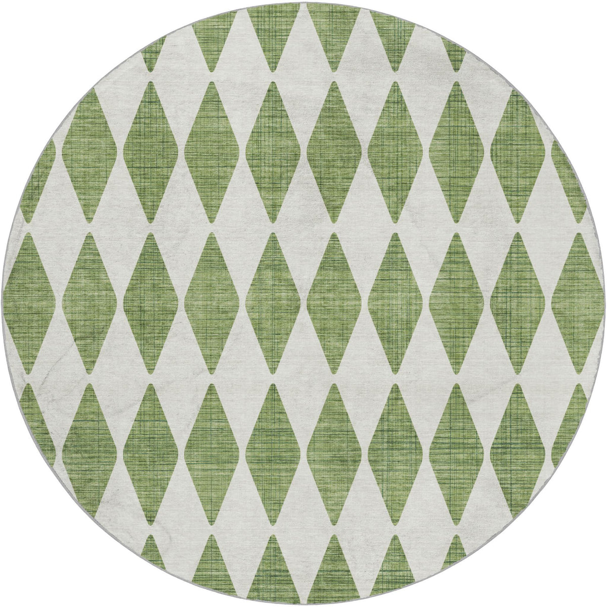 8' Green And Ivory Geometric Shag Washable Round Rug With UV Protection - HomeRoots - Flyclothing LLC
