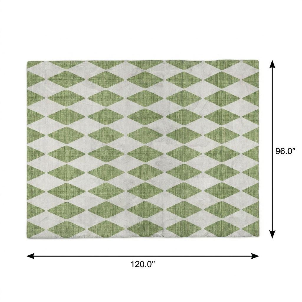 8' X 10' Green And Ivory Geometric Shag Washable Area Rug With UV Protection - HomeRoots - Flyclothing LLC