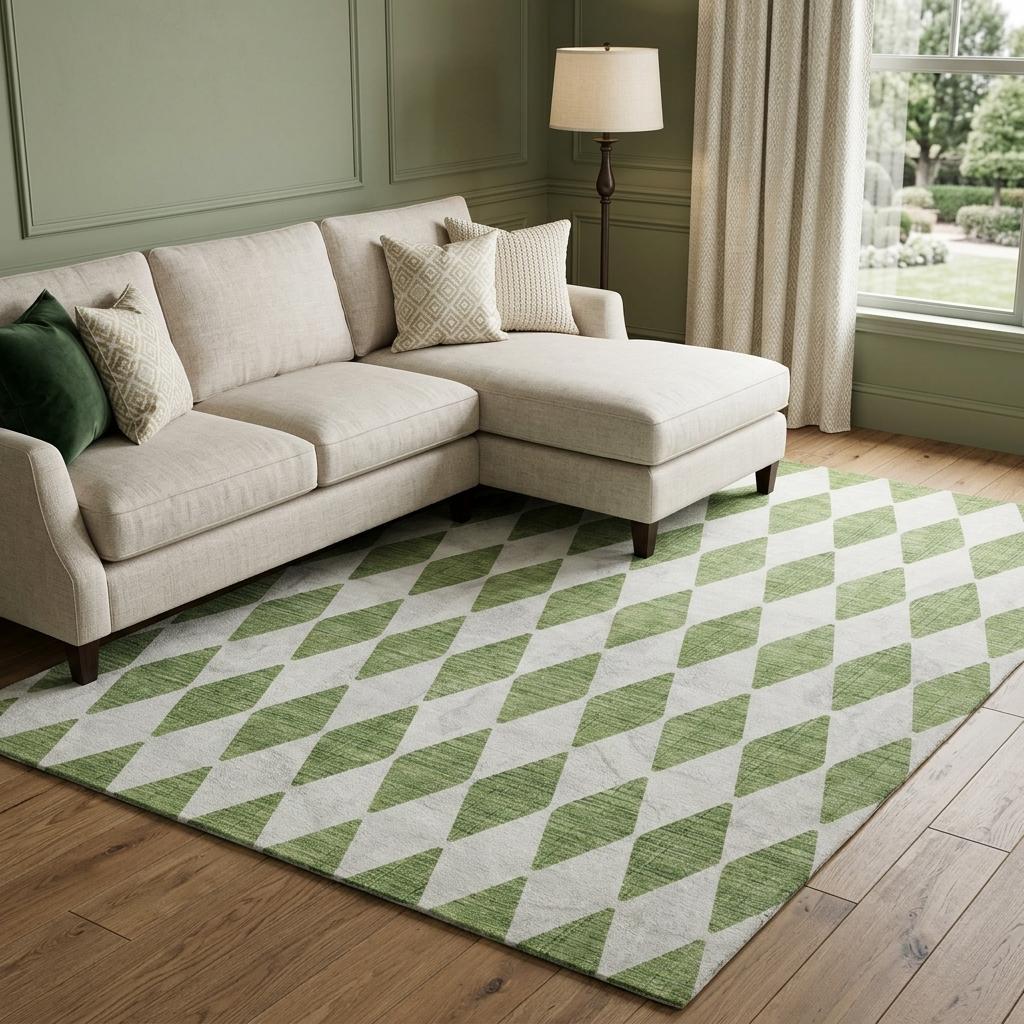 10' X 14' Green And Ivory Geometric Shag Washable Area Rug With UV Protection - HomeRoots - Flyclothing LLC