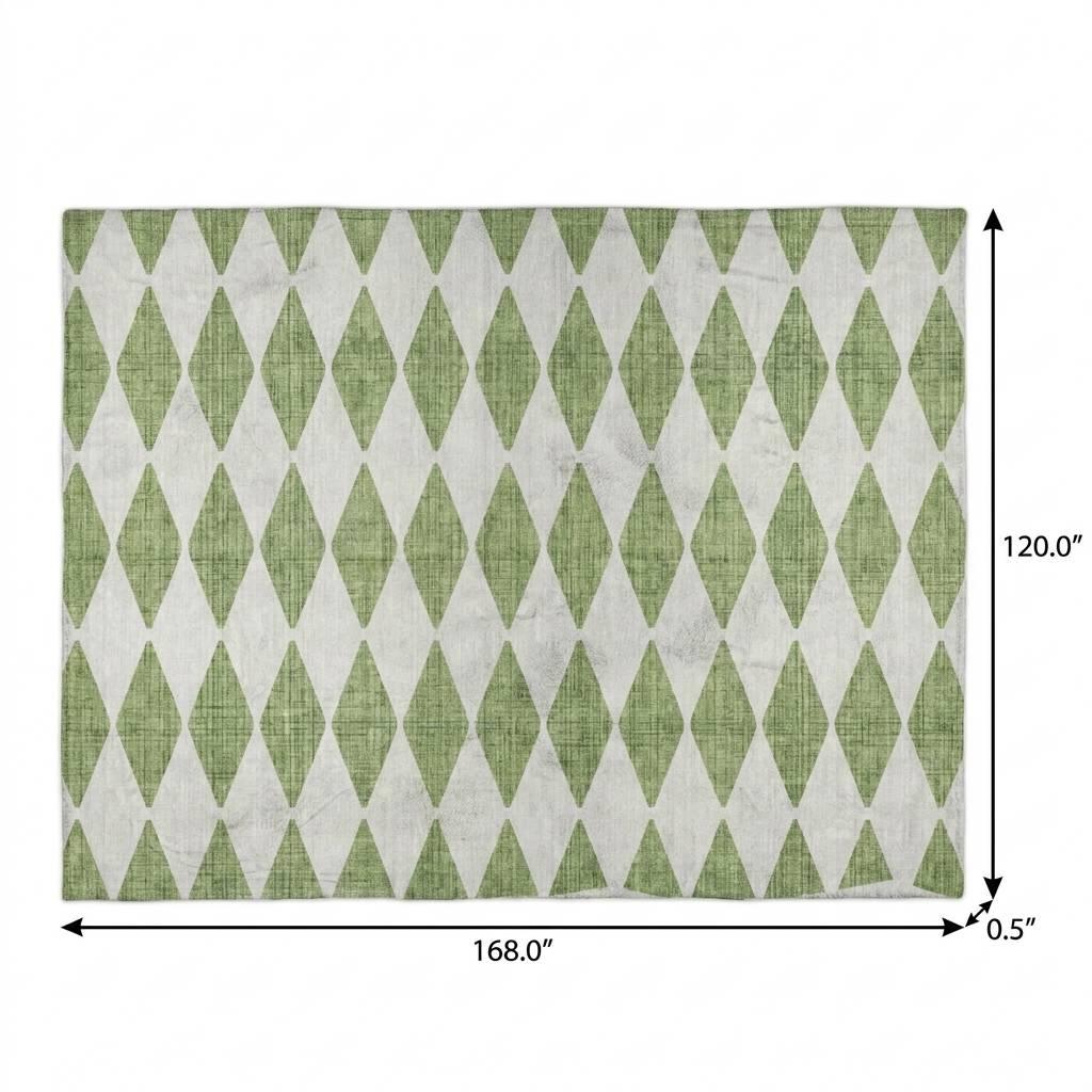 10' X 14' Green And Ivory Geometric Shag Washable Area Rug With UV Protection - HomeRoots - Flyclothing LLC