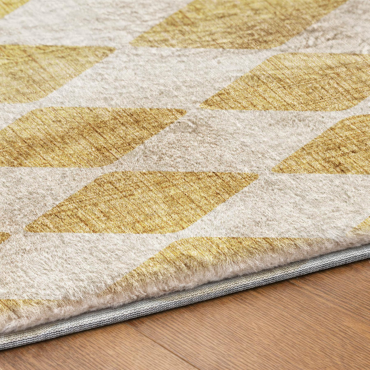 3' X 5' Gold And Ivory Geometric Shag Washable Area Rug With UV Protection - HomeRoots - Flyclothing LLC