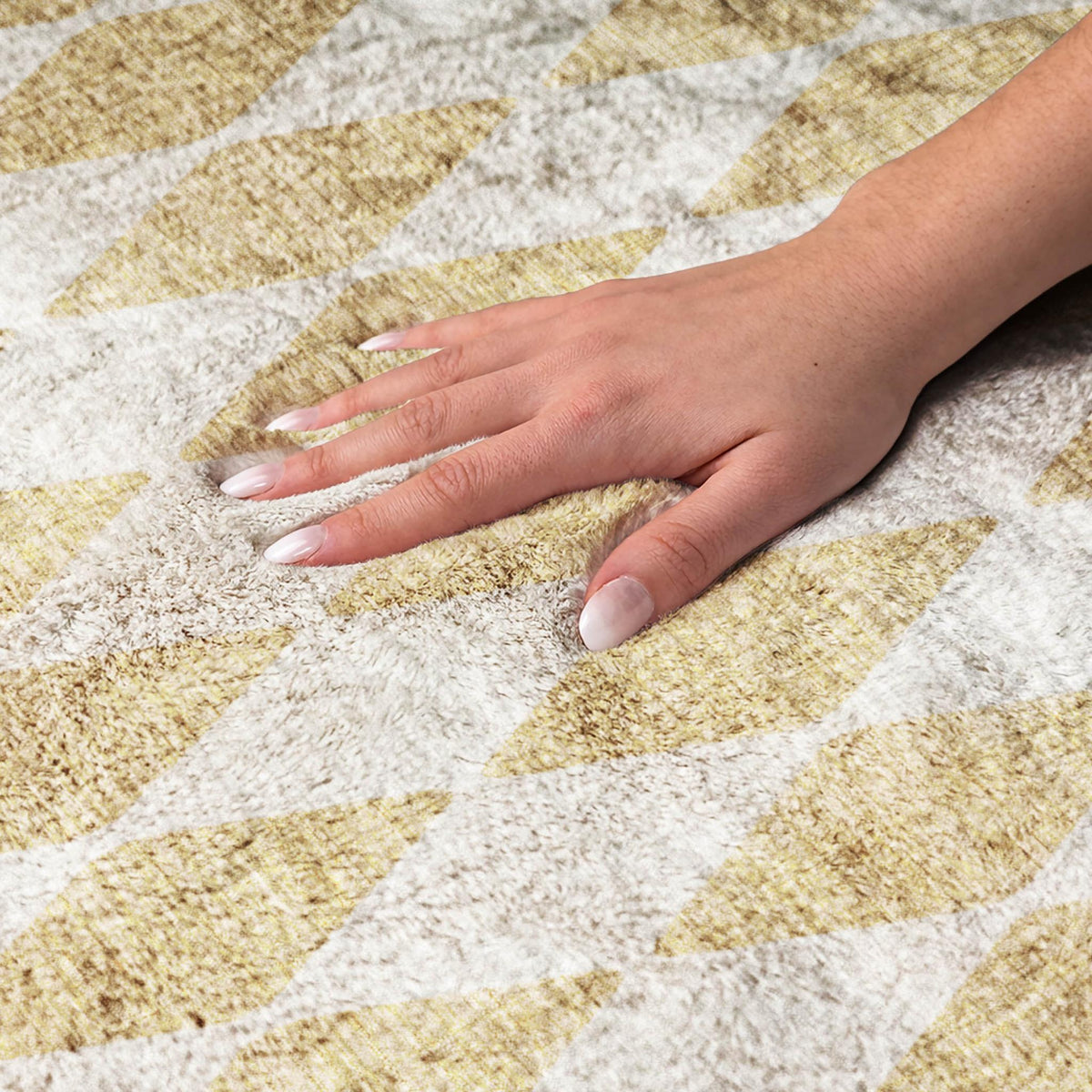 3' X 5' Gold And Ivory Geometric Shag Washable Area Rug With UV Protection - HomeRoots - Flyclothing LLC