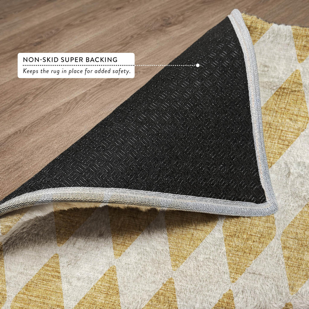 5' X 8' Gold And Ivory Geometric Shag Washable Area Rug With UV Protection - HomeRoots - Flyclothing LLC