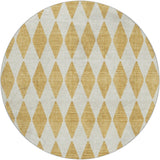 8' Gold And Ivory Geometric Shag Washable Round Rug With UV Protection - HomeRoots - Flyclothing LLC