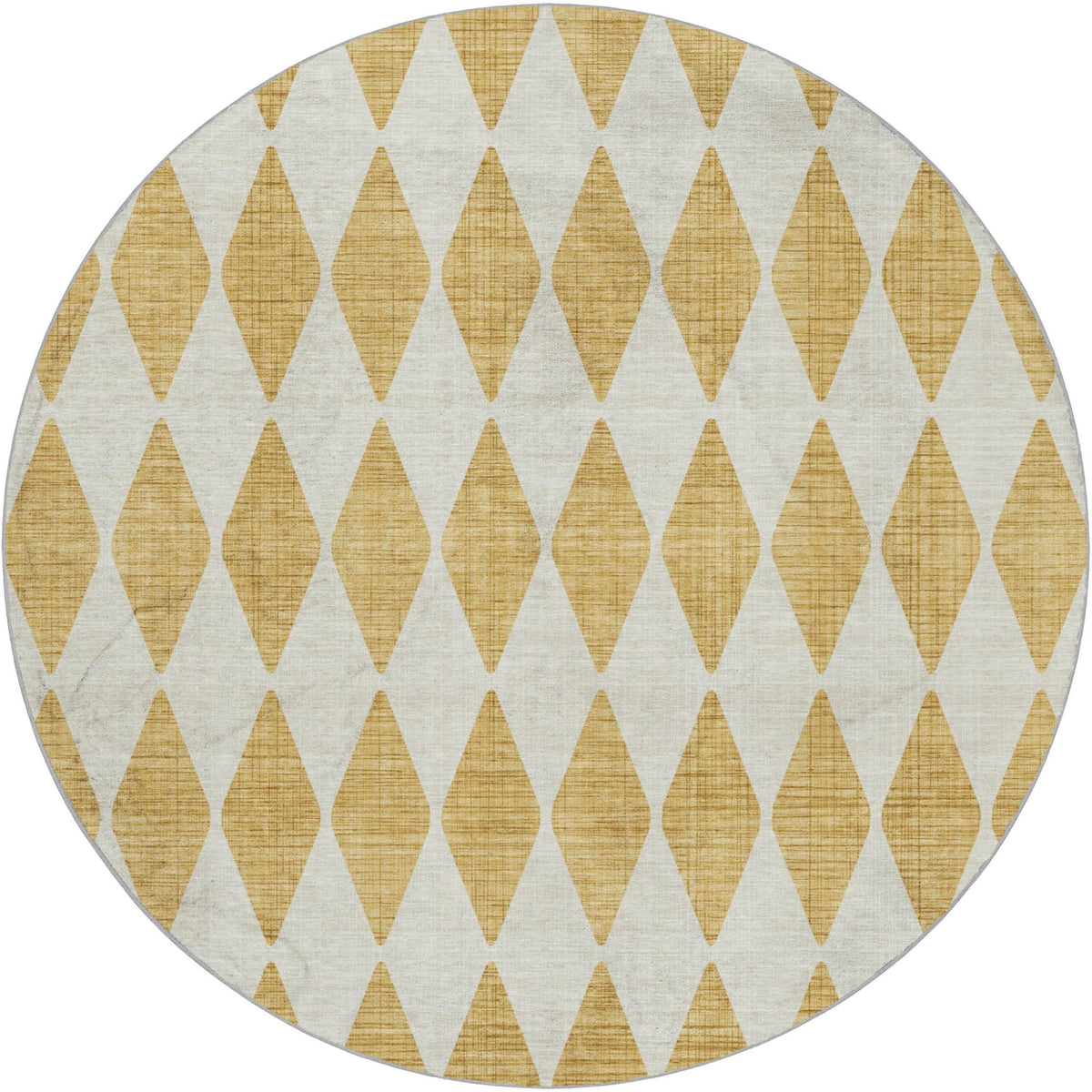 8' Gold And Ivory Geometric Shag Washable Round Rug With UV Protection - HomeRoots - Flyclothing LLC