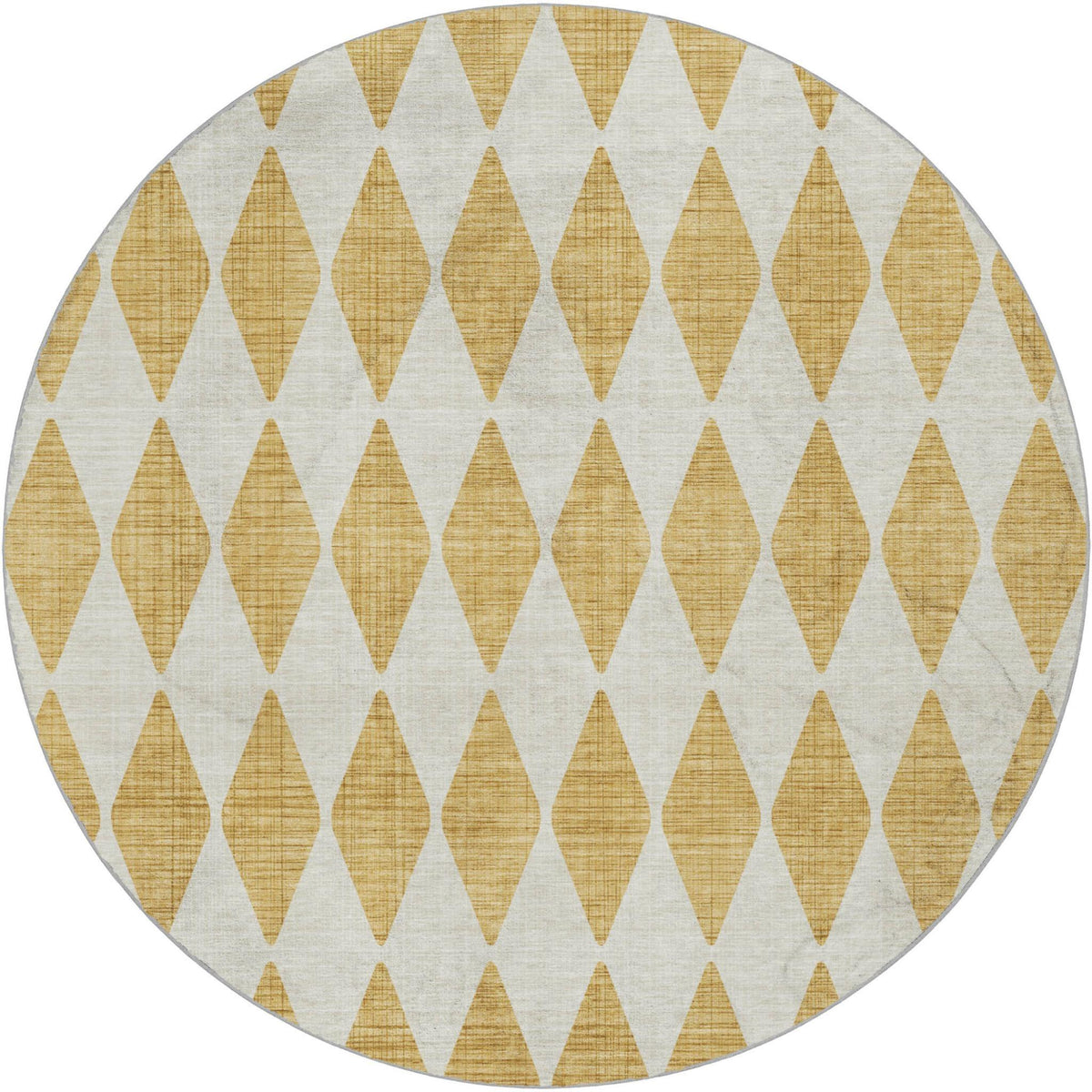 8' Gold And Ivory Geometric Shag Washable Round Rug With UV Protection - HomeRoots - Flyclothing LLC