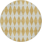 8' Gold And Ivory Geometric Shag Washable Round Rug With UV Protection - HomeRoots - Flyclothing LLC