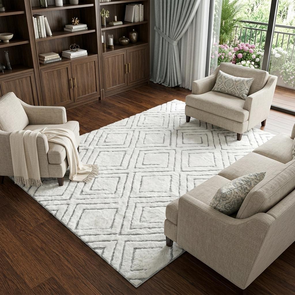 8' X 10' Gold And Ivory Geometric Shag Washable Area Rug With UV Protection - HomeRoots - Flyclothing LLC