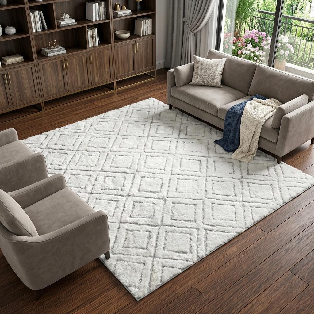 9' X 12' Gold And Ivory Geometric Shag Washable Area Rug With UV Protection - HomeRoots - Flyclothing LLC