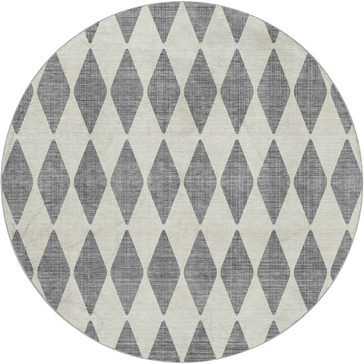 8' Gray And Ivory Geometric Shag Washable Round Rug With UV Protection - HomeRoots - Flyclothing LLC