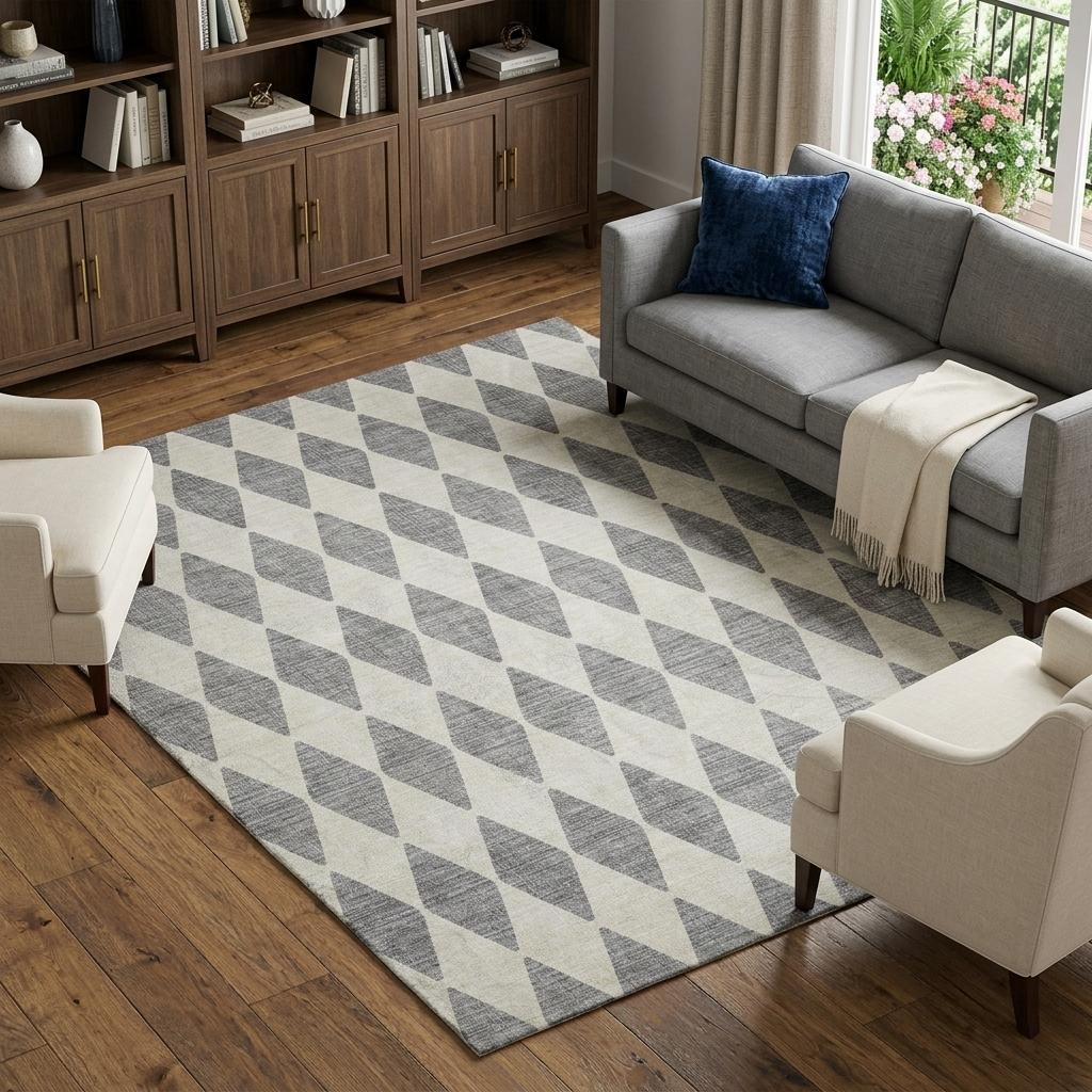 8' X 10' Gray And Ivory Geometric Shag Washable Area Rug With UV Protection - HomeRoots - Flyclothing LLC