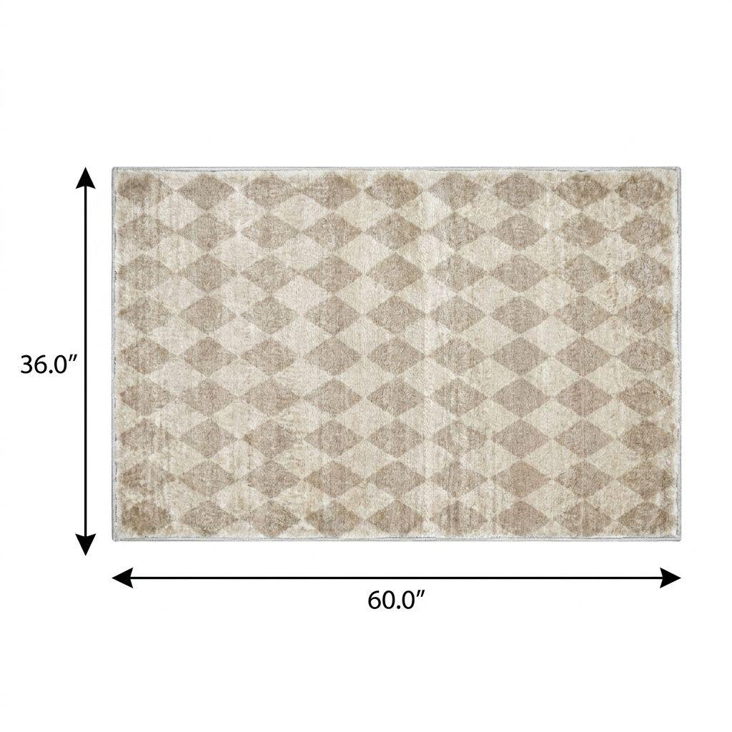 3' X 5' Ivory And Beige Geometric Shag Washable Area Rug With UV Protection - HomeRoots - Flyclothing LLC