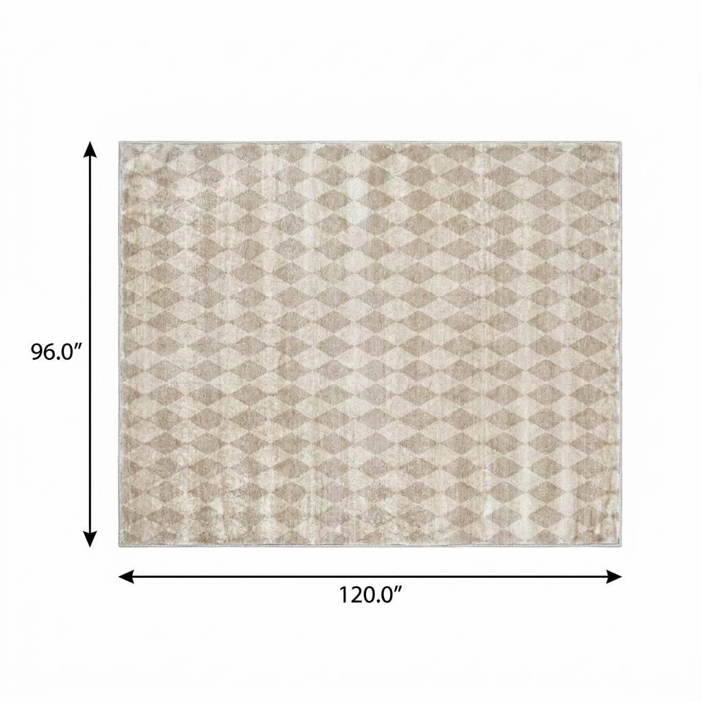 8' X 10' Ivory And Beige Geometric Shag Washable Area Rug With UV Protection - HomeRoots - Flyclothing LLC