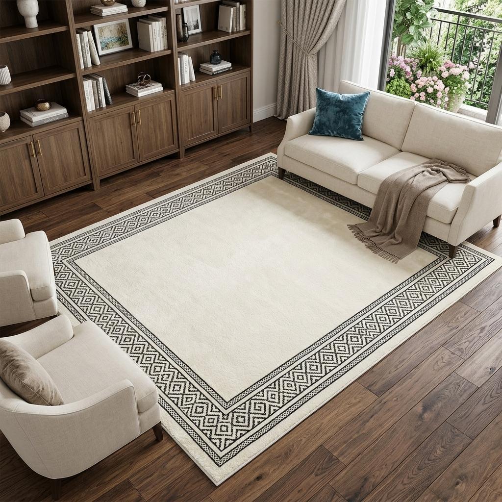 9' X 12' Ivory And Beige Geometric Shag Washable Area Rug With UV Protection - HomeRoots - Flyclothing LLC