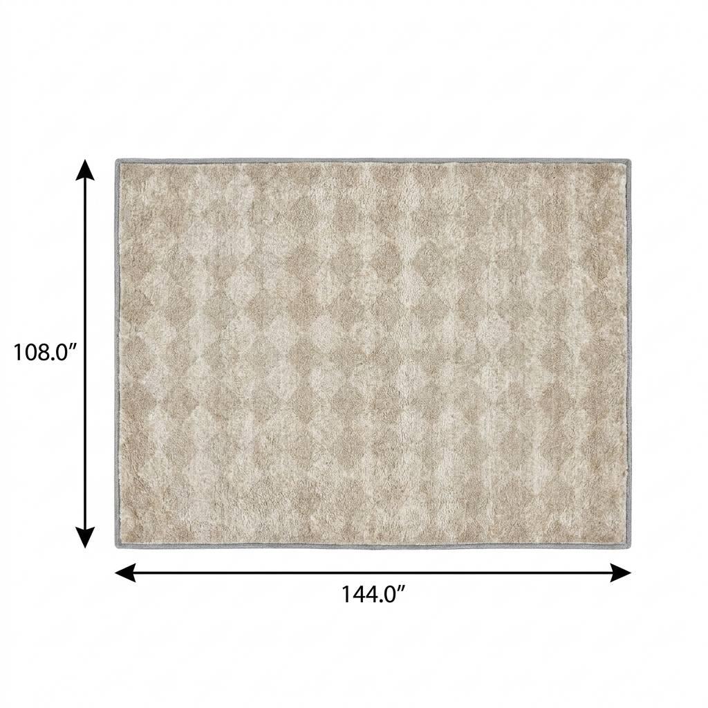 9' X 12' Ivory And Beige Geometric Shag Washable Area Rug With UV Protection - HomeRoots - Flyclothing LLC
