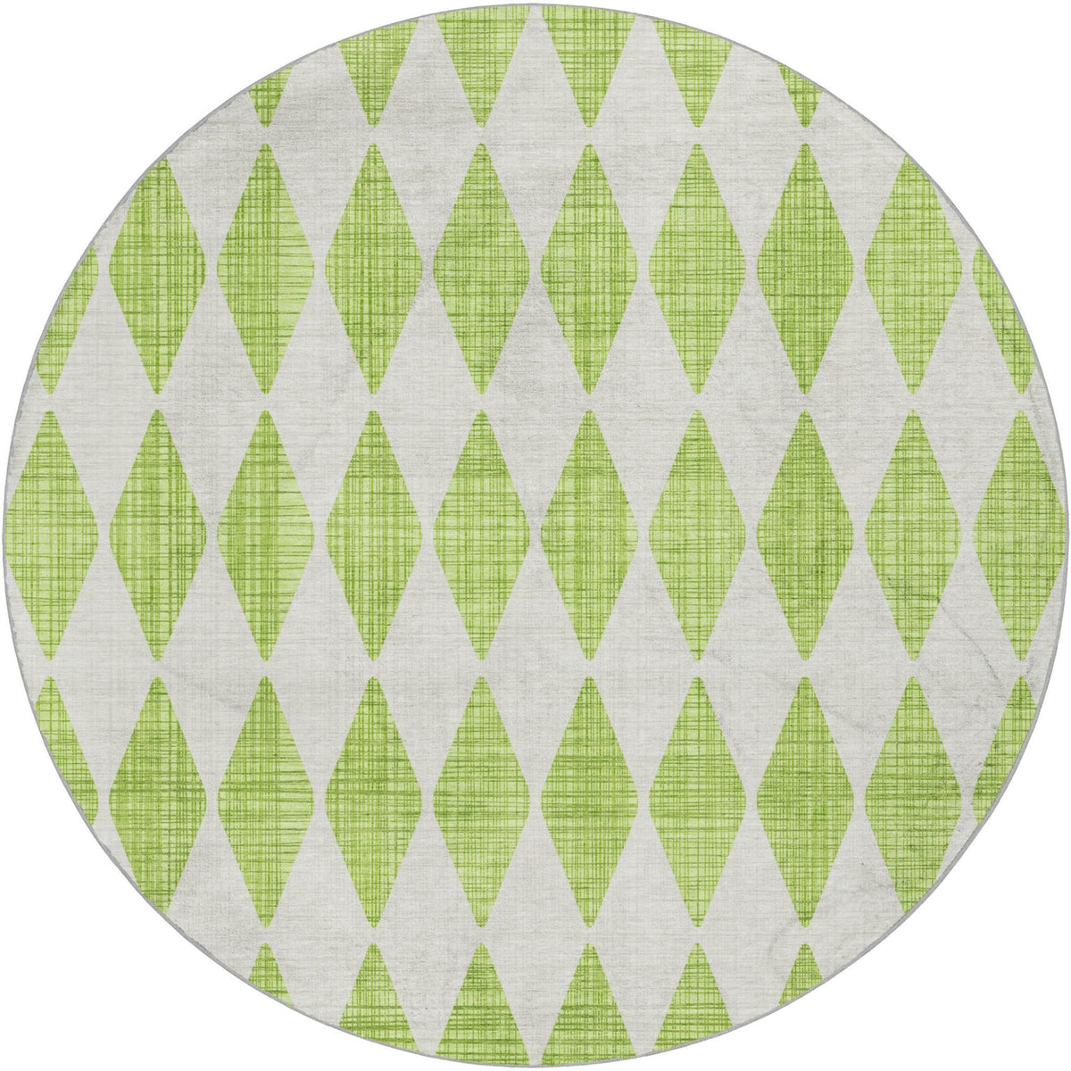 8' Lime Green And Ivory Geometric Shag Washable Round Rug With UV Protection - HomeRoots - Flyclothing LLC