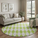 8' Lime Green And Ivory Geometric Shag Washable Round Rug With UV Protection - HomeRoots - Flyclothing LLC