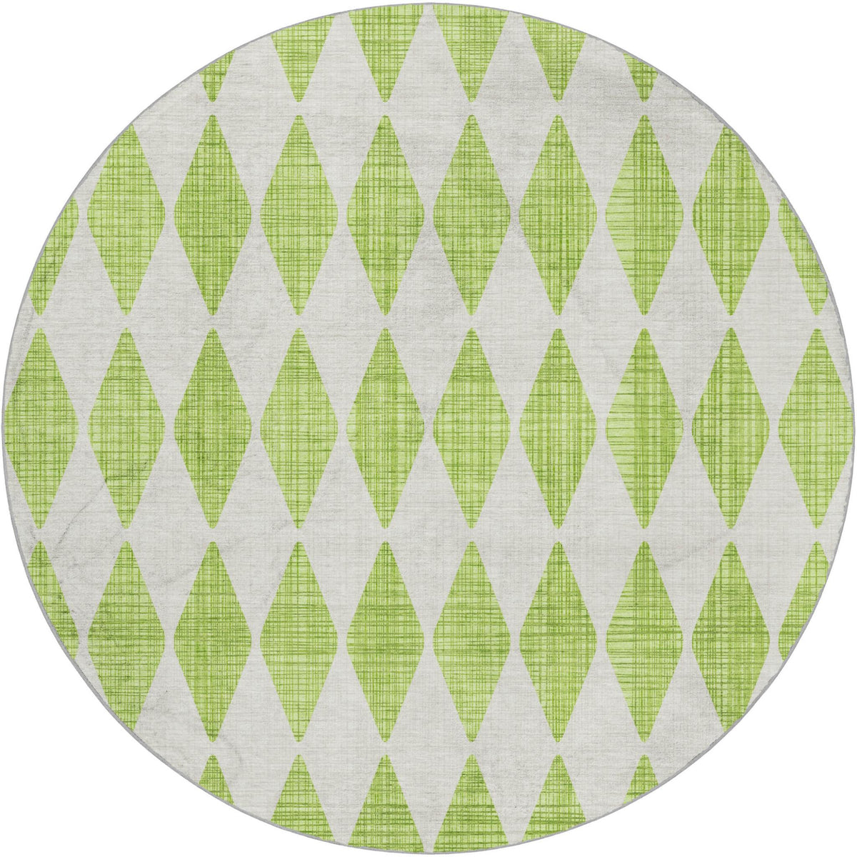 8' Lime Green And Ivory Geometric Shag Washable Round Rug With UV Protection - HomeRoots - Flyclothing LLC