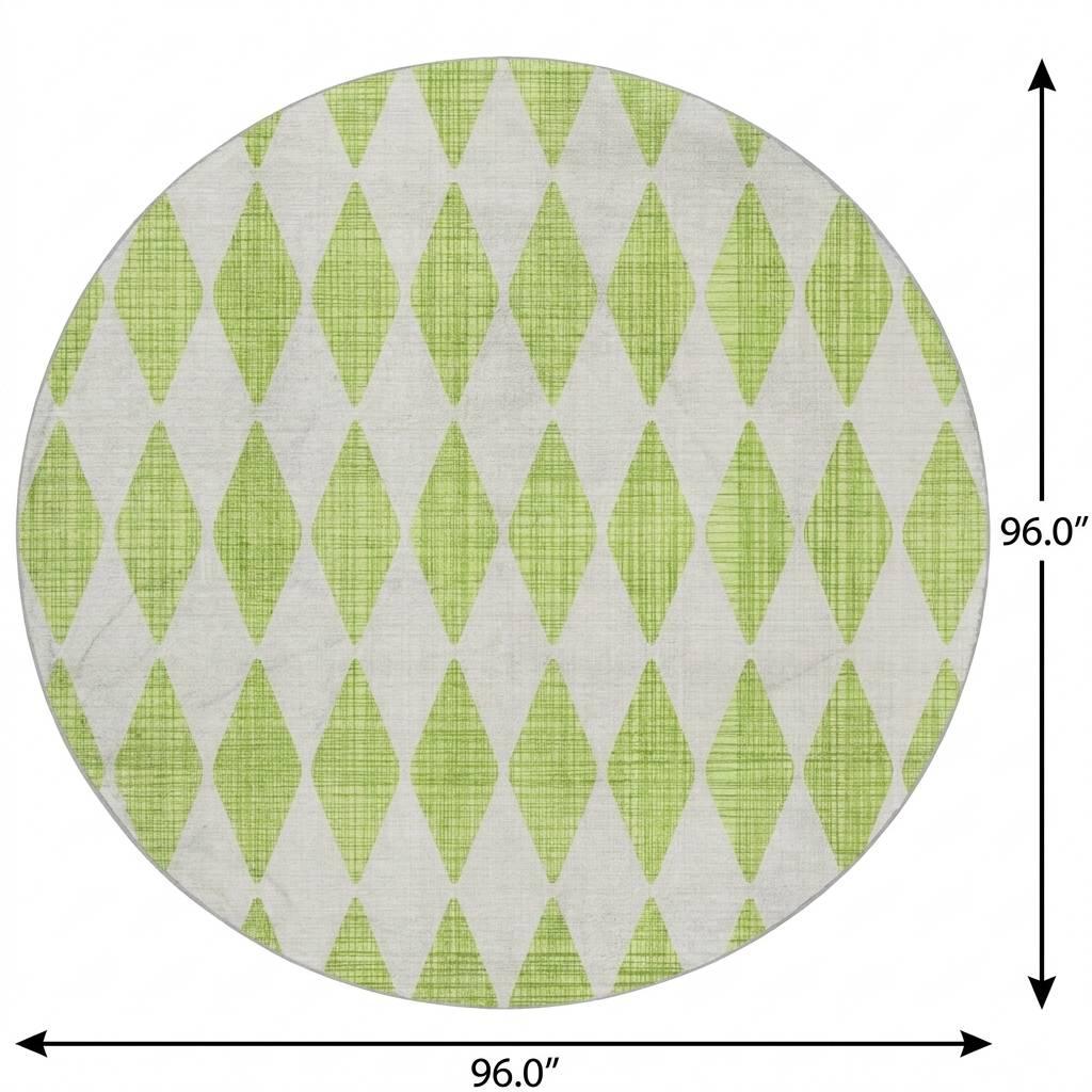 8' Lime Green And Ivory Geometric Shag Washable Round Rug With UV Protection - HomeRoots - Flyclothing LLC