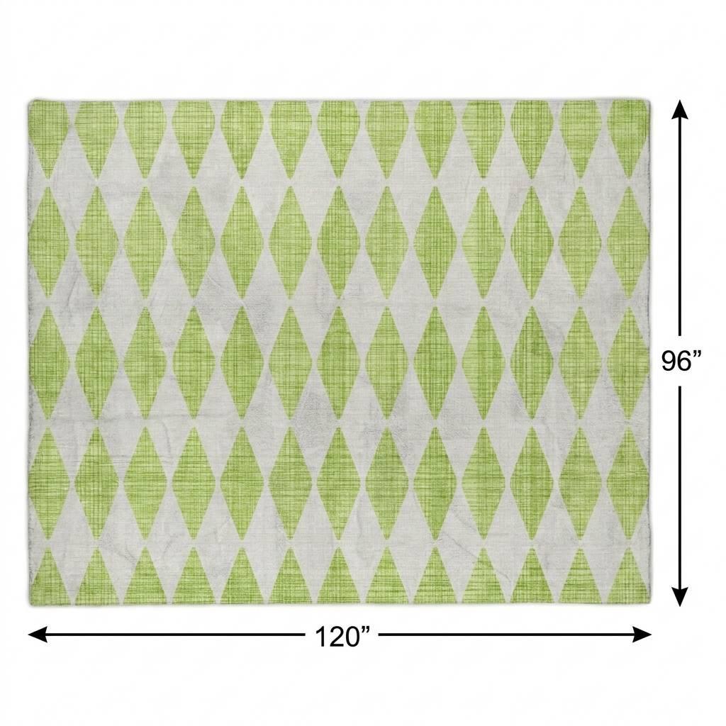 8' X 10' Lime Green And Ivory Geometric Shag Washable Area Rug With UV Protection - HomeRoots - Flyclothing LLC