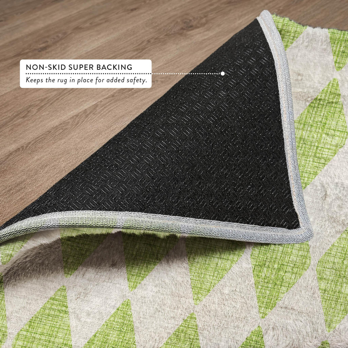 9' X 12' Lime Green And Ivory Geometric Shag Washable Area Rug With UV Protection - HomeRoots - Flyclothing LLC