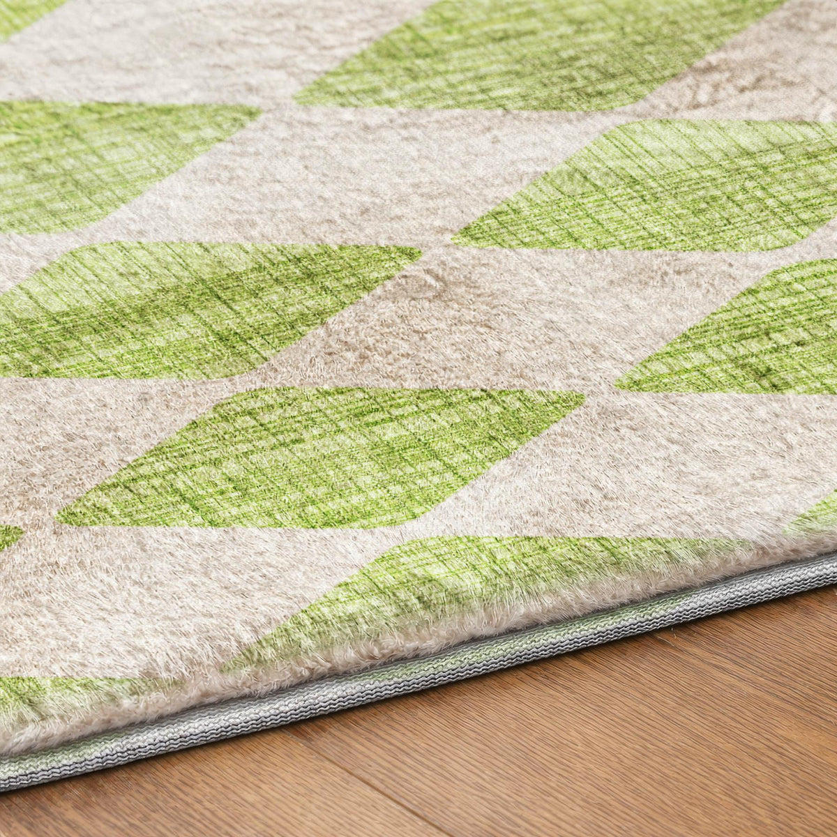 9' X 12' Lime Green And Ivory Geometric Shag Washable Area Rug With UV Protection - HomeRoots - Flyclothing LLC