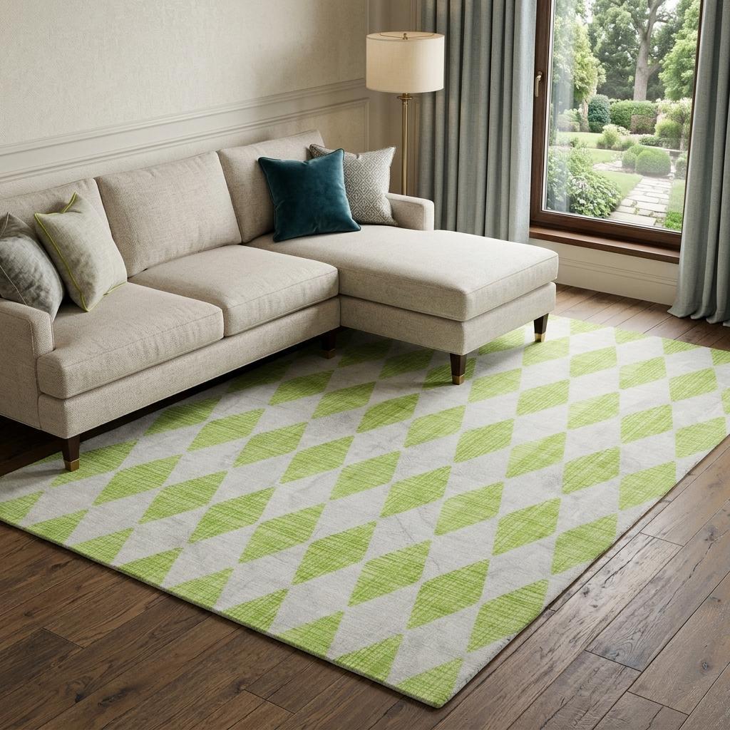 10' X 14' Lime Green And Ivory Geometric Shag Washable Area Rug With UV Protection - HomeRoots - Flyclothing LLC