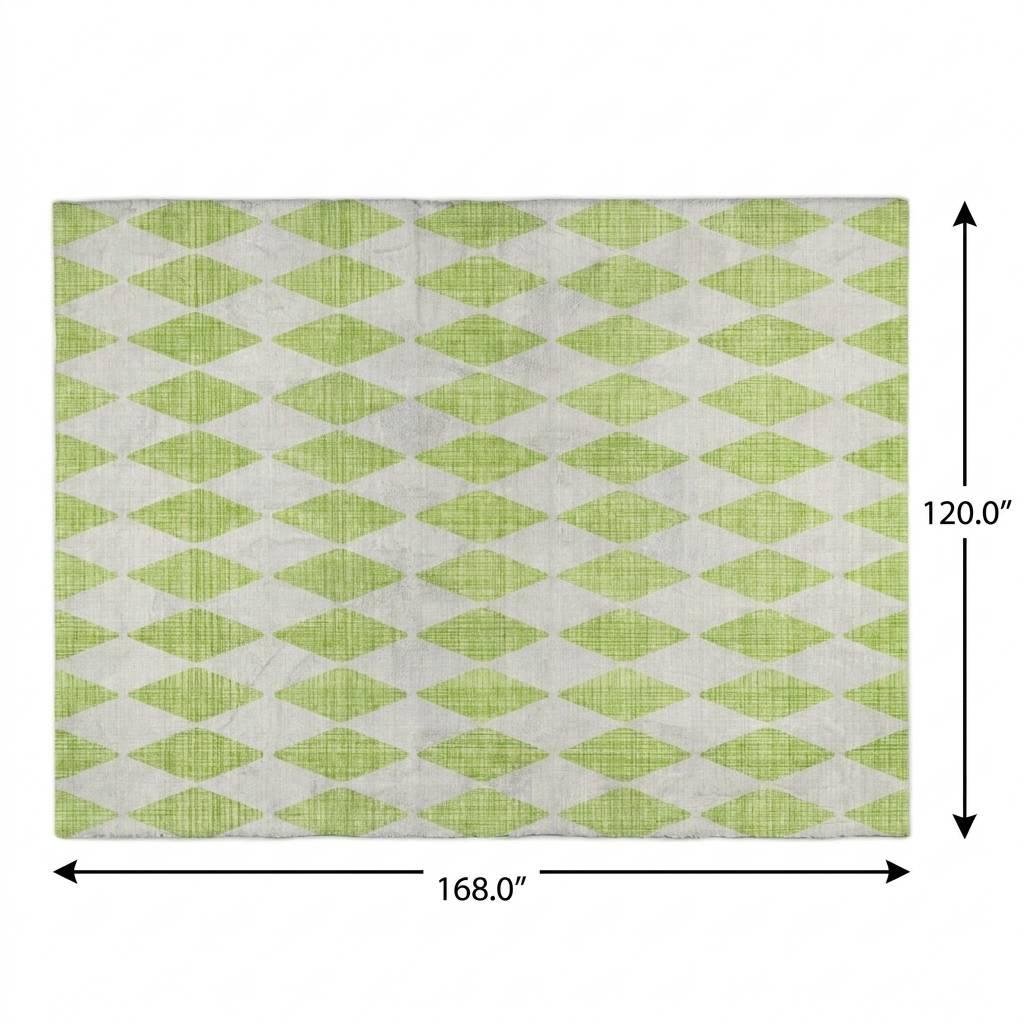 10' X 14' Lime Green And Ivory Geometric Shag Washable Area Rug With UV Protection - HomeRoots - Flyclothing LLC