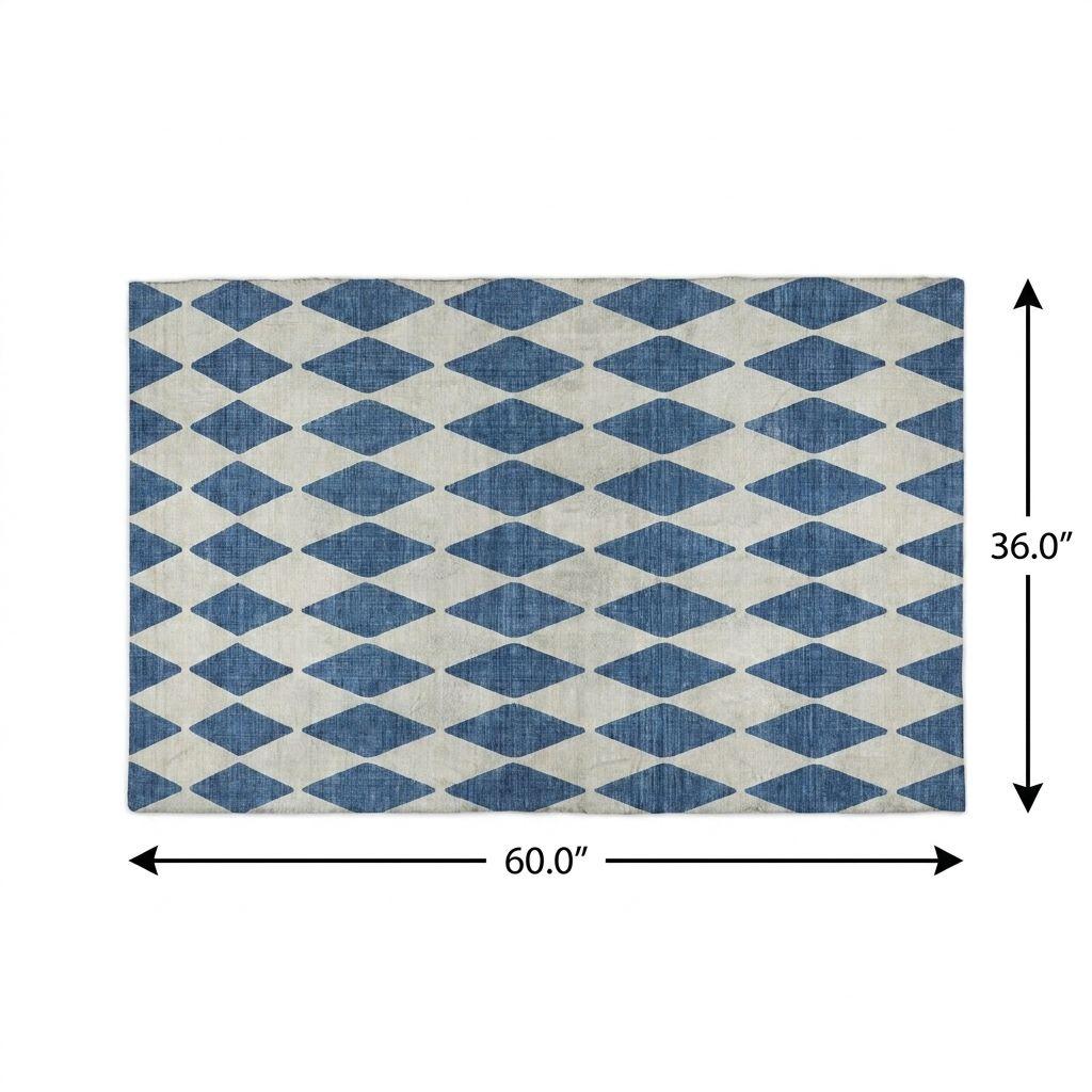 3' X 5' Navy Blue And Ivory Geometric Shag Washable Area Rug With UV Protection - HomeRoots - Flyclothing LLC