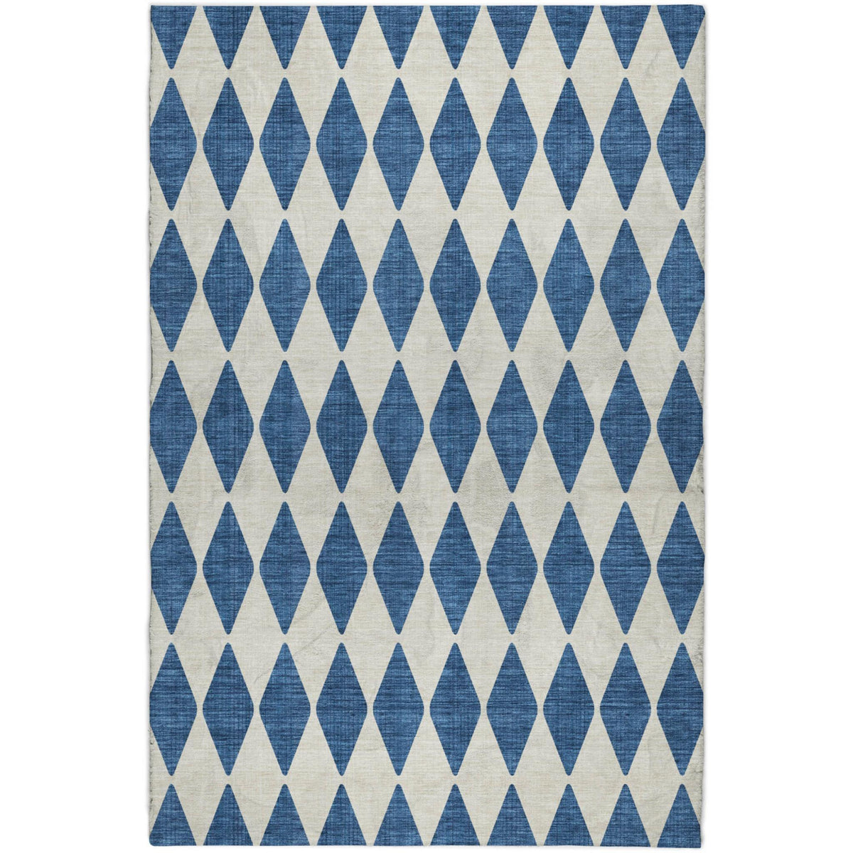 5' X 8' Navy Blue And Ivory Geometric Shag Washable Area Rug With UV Protection