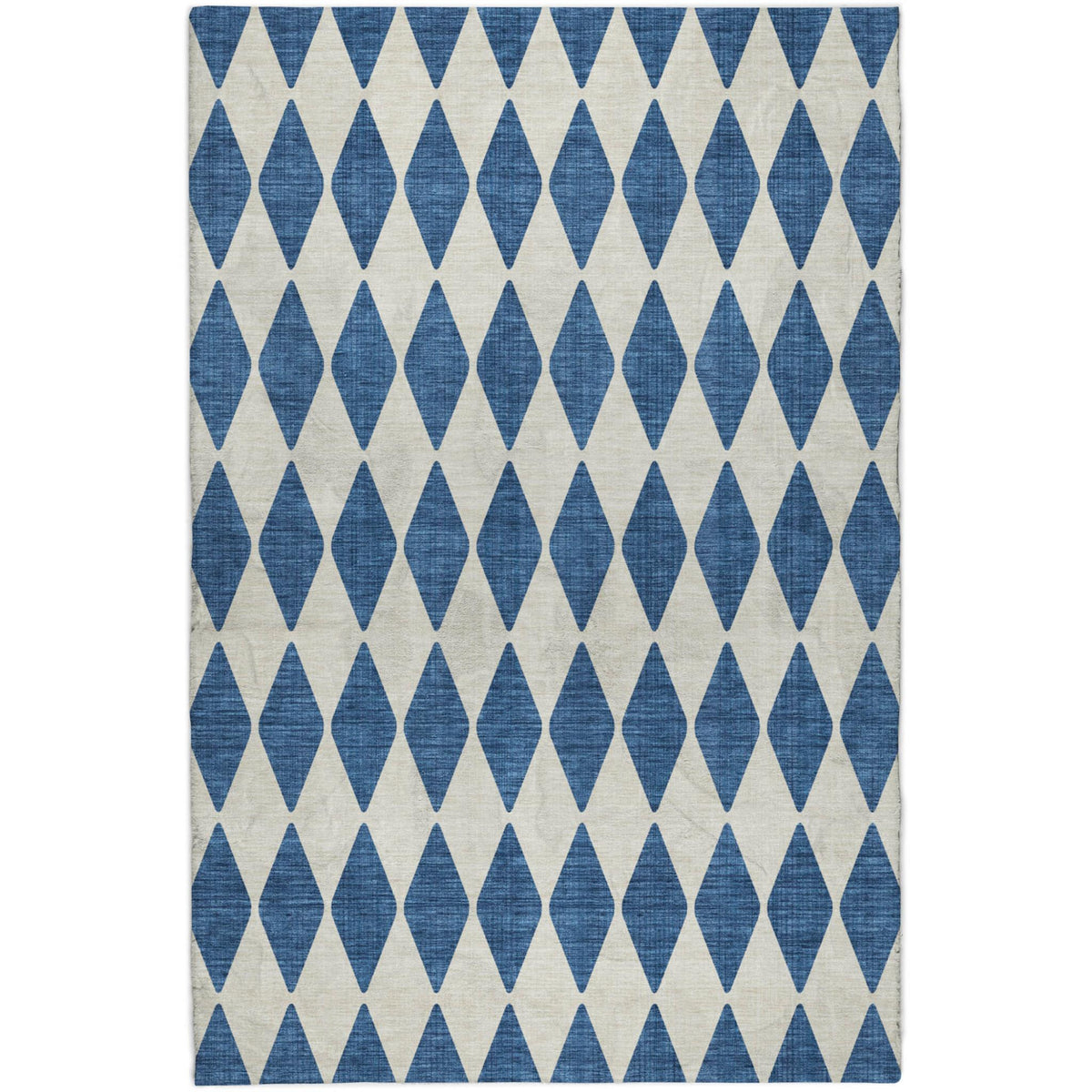5' X 8' Navy Blue And Ivory Geometric Shag Washable Area Rug With UV Protection
