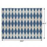 5' X 8' Navy Blue And Ivory Geometric Shag Washable Area Rug With UV Protection