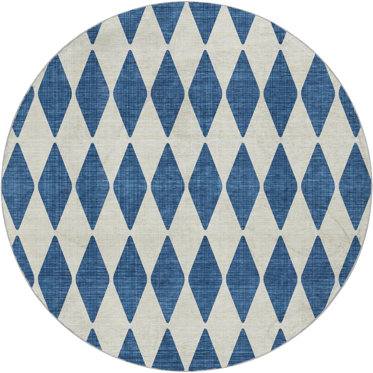 8' Navy Blue And Ivory Geometric Shag Washable Round Rug With UV Protection - HomeRoots - Flyclothing LLC
