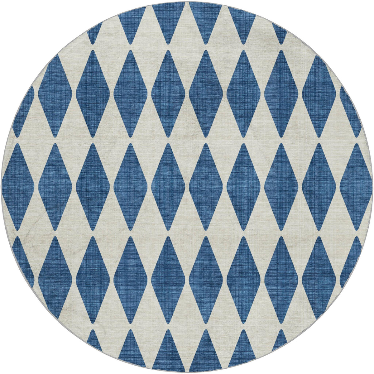 8' Navy Blue And Ivory Geometric Shag Washable Round Rug With UV Protection - HomeRoots - Flyclothing LLC