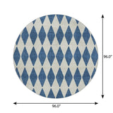 8' Navy Blue And Ivory Geometric Shag Washable Round Rug With UV Protection - HomeRoots - Flyclothing LLC
