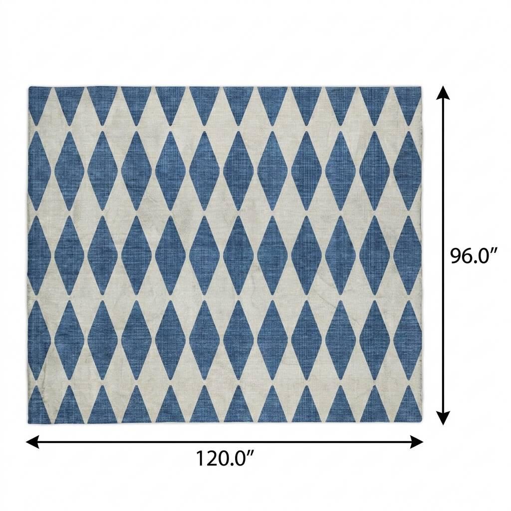 8' X 10' Navy Blue And Ivory Geometric Shag Washable Area Rug With UV Protection - HomeRoots - Flyclothing LLC