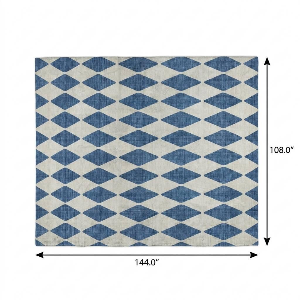 9' X 12' Navy Blue And Ivory Geometric Shag Washable Area Rug With UV Protection - HomeRoots - Flyclothing LLC