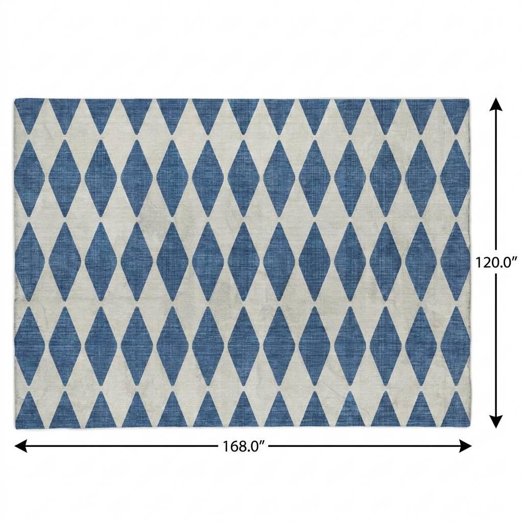 10' X 14' Navy Blue And Ivory Geometric Shag Washable Area Rug With UV Protection - HomeRoots - Flyclothing LLC