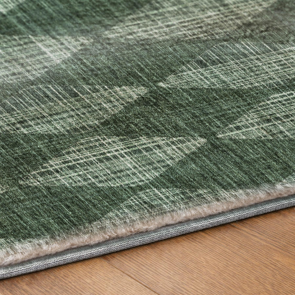 3' X 5' Olive Green And Charcoal Geometric Shag Washable Area Rug With UV Protection - HomeRoots - Flyclothing LLC