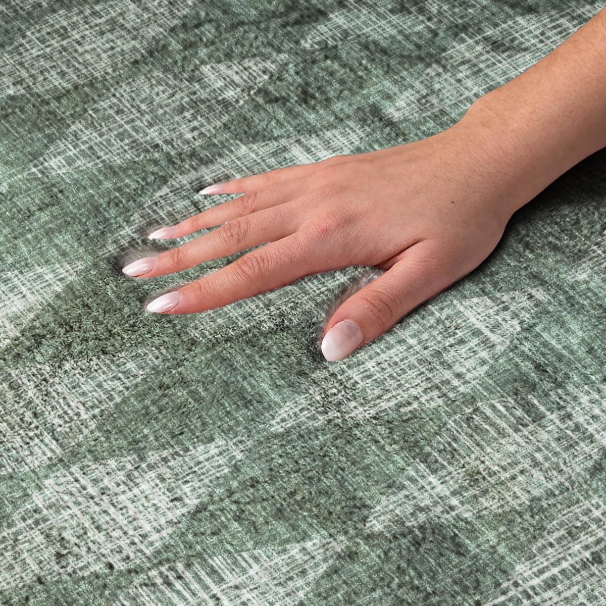 3' X 5' Olive Green And Charcoal Geometric Shag Washable Area Rug With UV Protection - HomeRoots - Flyclothing LLC