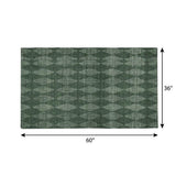3' X 5' Olive Green And Charcoal Geometric Shag Washable Area Rug With UV Protection - HomeRoots - Flyclothing LLC