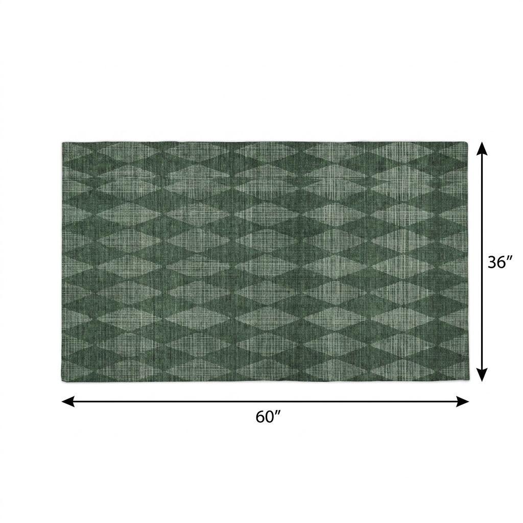 3' X 5' Olive Green And Charcoal Geometric Shag Washable Area Rug With UV Protection - HomeRoots - Flyclothing LLC