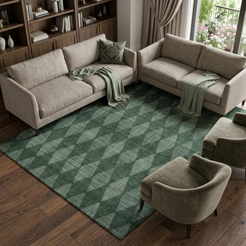 8' X 10' Olive Green And Charcoal Geometric Shag Washable Area Rug With UV Protection - HomeRoots - Flyclothing LLC