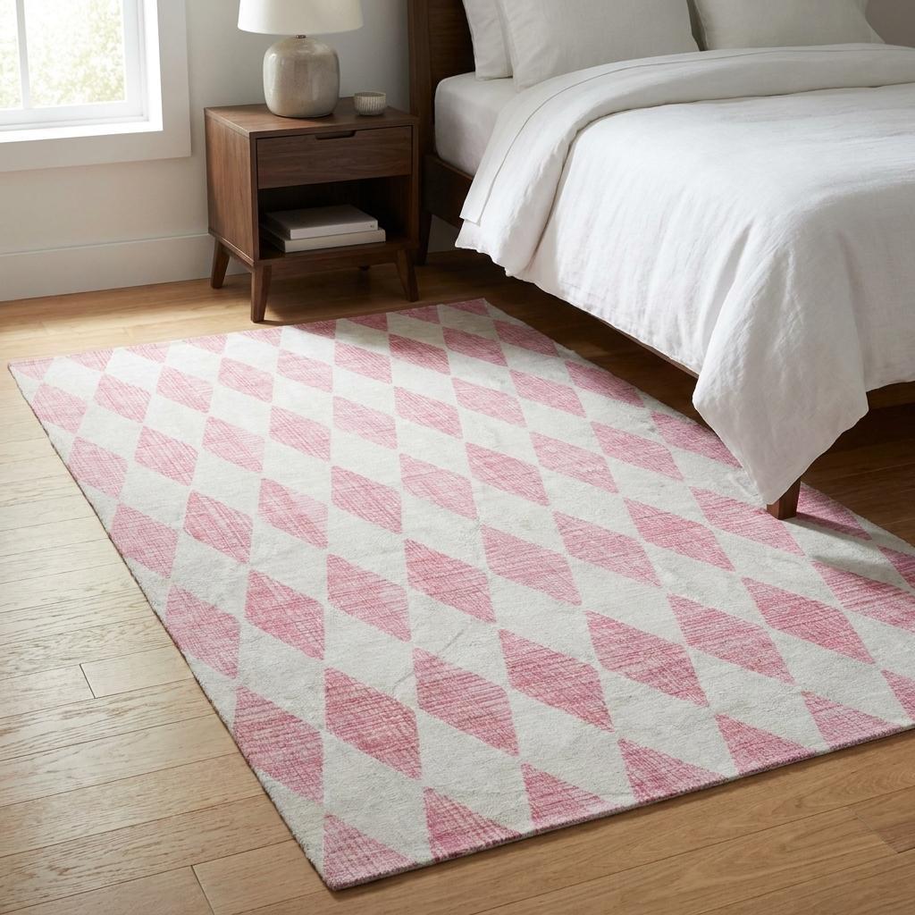 3' X 5' Pink And Ivory Geometric Shag Washable Area Rug With UV Protection - HomeRoots - Flyclothing LLC
