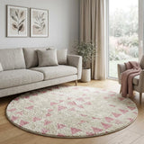 8' Pink And Ivory Geometric Shag Washable Round Rug With UV Protection - HomeRoots - Flyclothing LLC