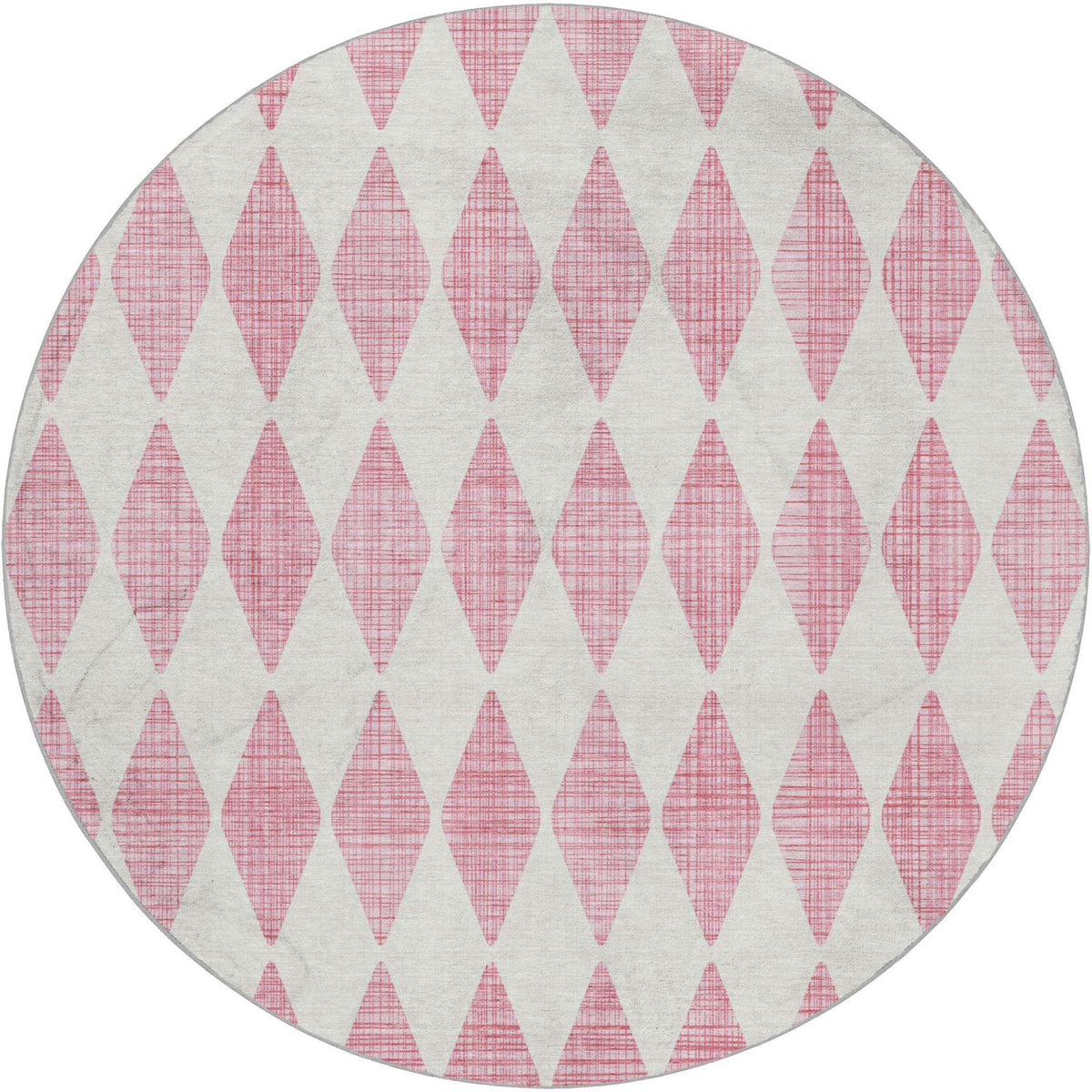 8' Pink And Ivory Geometric Shag Washable Round Rug With UV Protection - HomeRoots - Flyclothing LLC